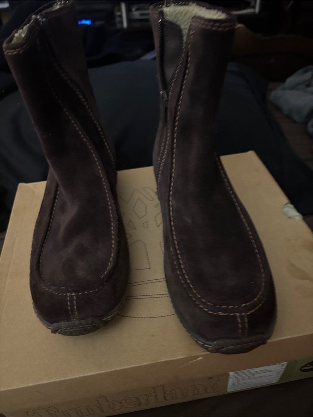 Nib timberland Brown Suede Shearling-Lined Zip Boots